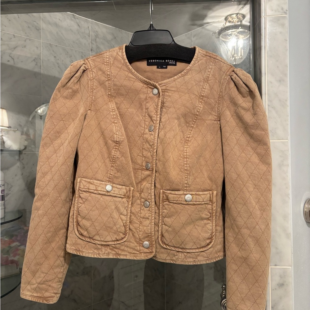 Veronica Beard denim quilted cropped jacket